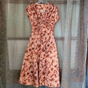Vtg 50s mauve peach formal dress rhinestone floral print Prestige Junior XS